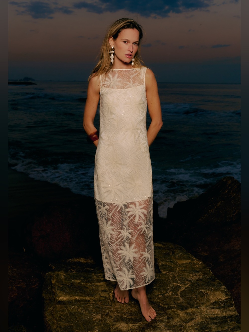 Few Moda Sally Dress Ivory Embroidered Sheer Maxi Dress XS NWT
